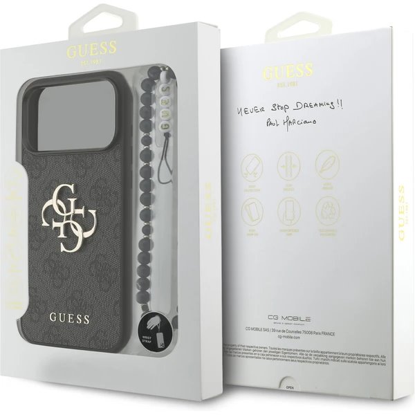 Guess PU 4G Metal Logo Strap kryt iPhone 17 Pro Max čierny