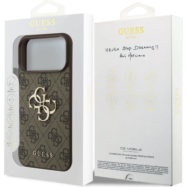 Guess PU 4G Metal Logo kryt iPhone 17 Pro hnedý