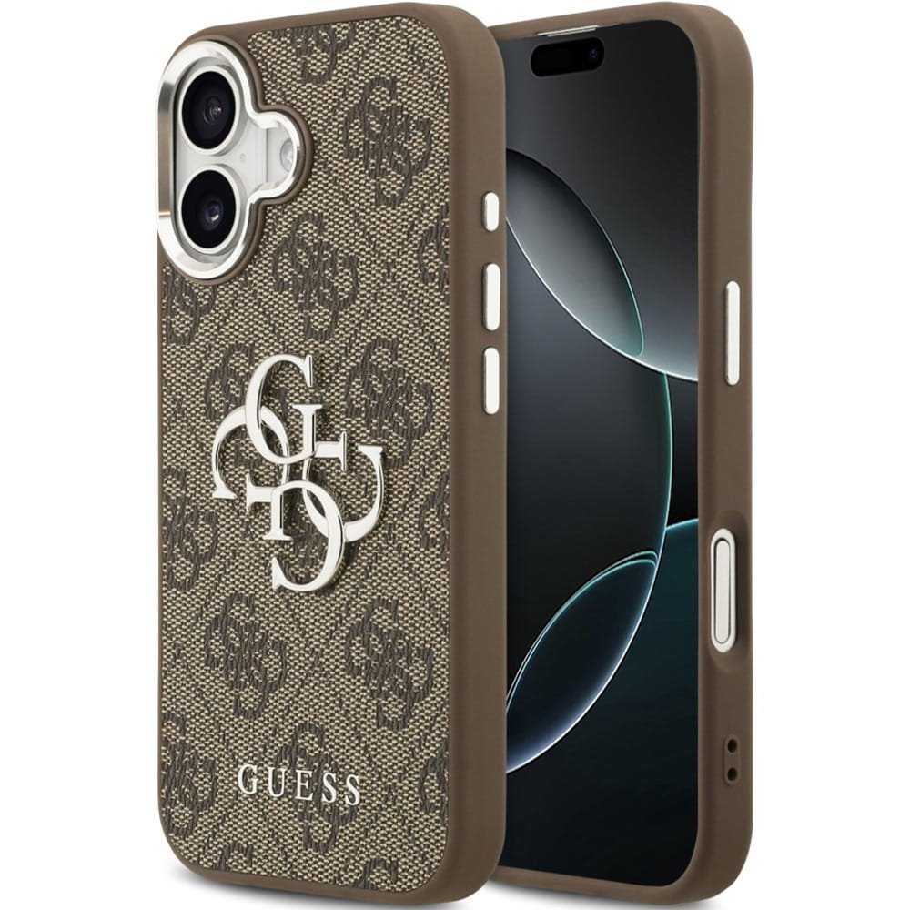 Guess PU Leather 4G Metal Logo Frame kryt iPhone 17 hnedý