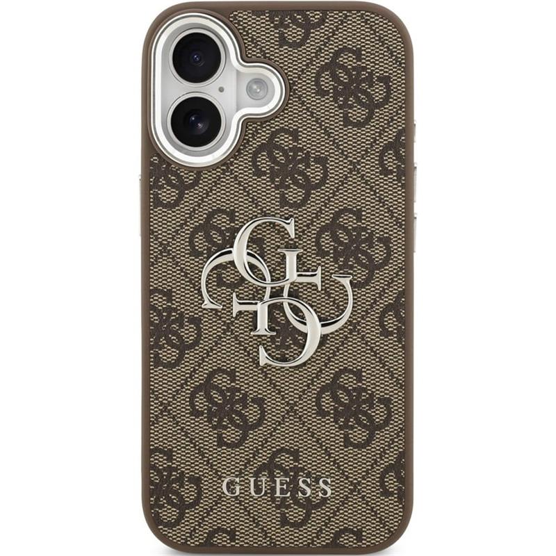 Guess PU Leather 4G Metal Logo Frame kryt iPhone 17 hnedý