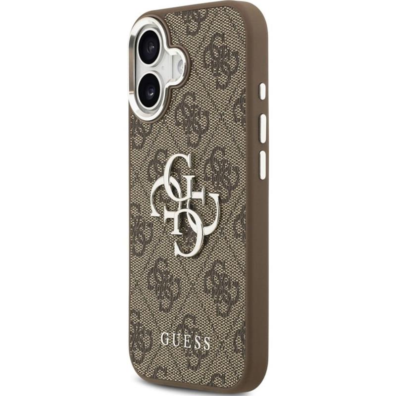 Guess PU Leather 4G Metal Logo Frame kryt iPhone 17 hnedý