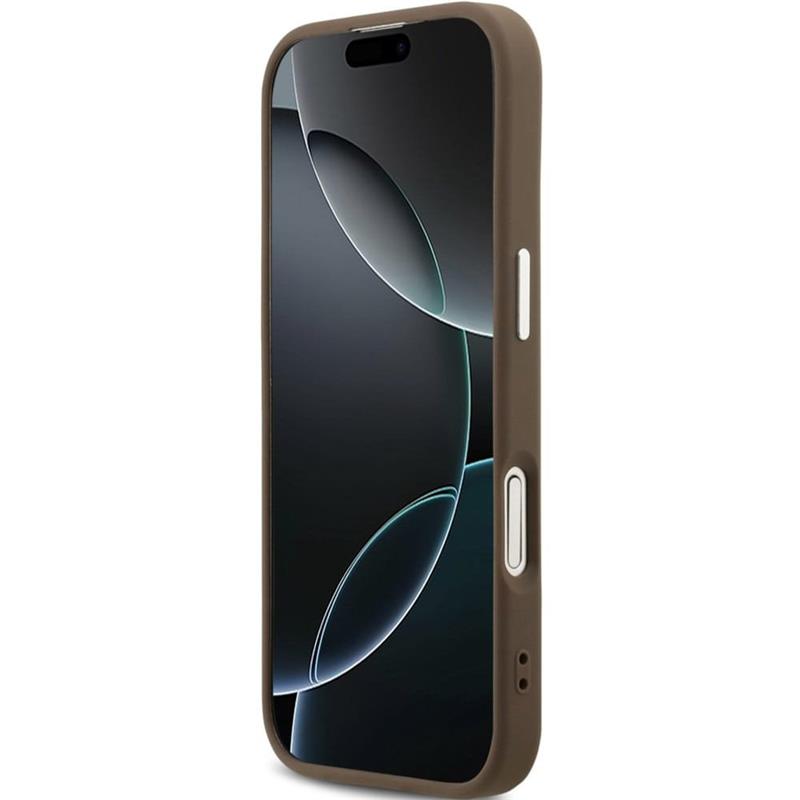 Guess PU Leather 4G Metal Logo Frame kryt iPhone 17 hnedý