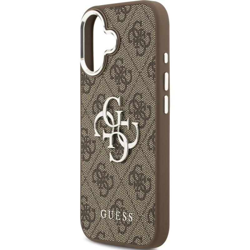 Guess PU Leather 4G Metal Logo Frame kryt iPhone 17 hnedý