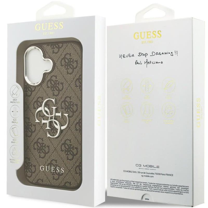 Guess PU Leather 4G Metal Logo Frame kryt iPhone 17 hnedý