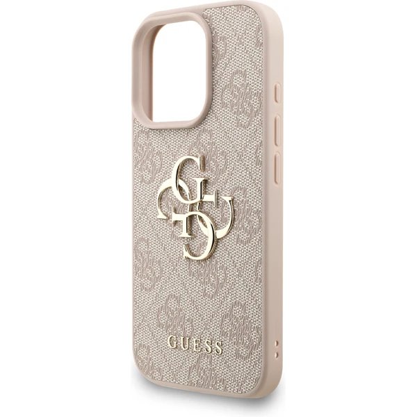 Guess PU 4G Metal Logo Strap kryt iPhone 16 Pro Max ružový