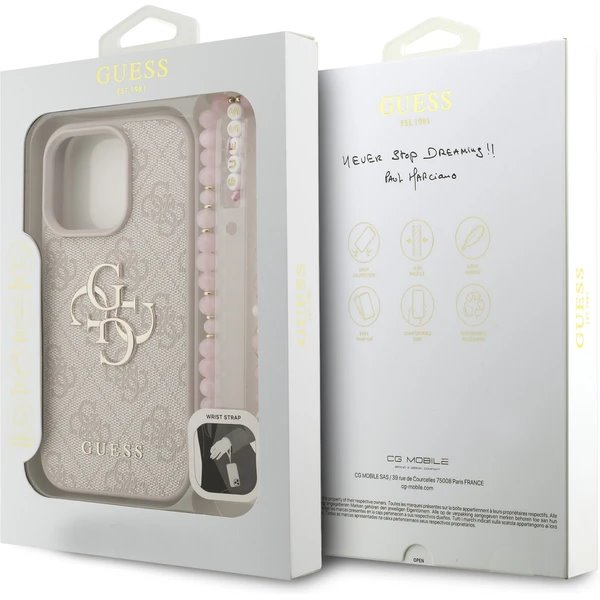 Guess PU 4G Metal Logo Strap kryt iPhone 16 Pro ružový