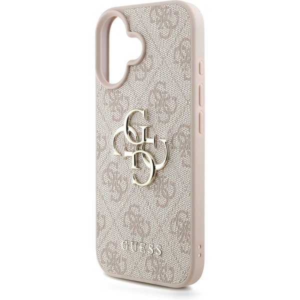 Guess PU 4G Metal Logo Strap kryt iPhone 16 ružový