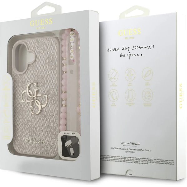Guess PU 4G Metal Logo Strap kryt iPhone 16 ružový