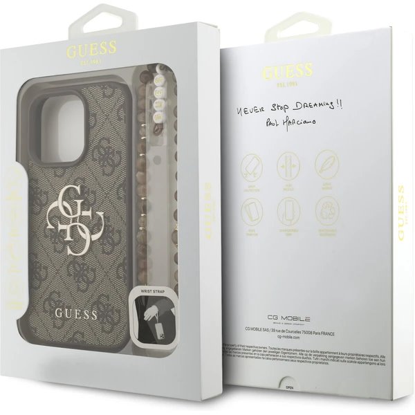 Guess PU 4G Metal Logo Strap kryt iPhone 16 Pro Max hnedý