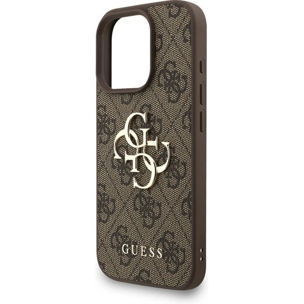 Guess PU 4G Metal Logo Strap kryt iPhone 16 Pro hnedý