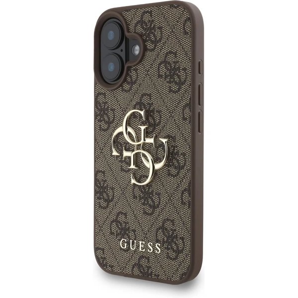 Guess PU 4G Metal Logo Strap kryt iPhone 16 hnedý