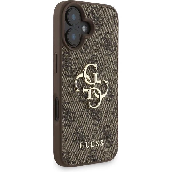 Guess PU 4G Metal Logo Strap kryt iPhone 16 hnedý