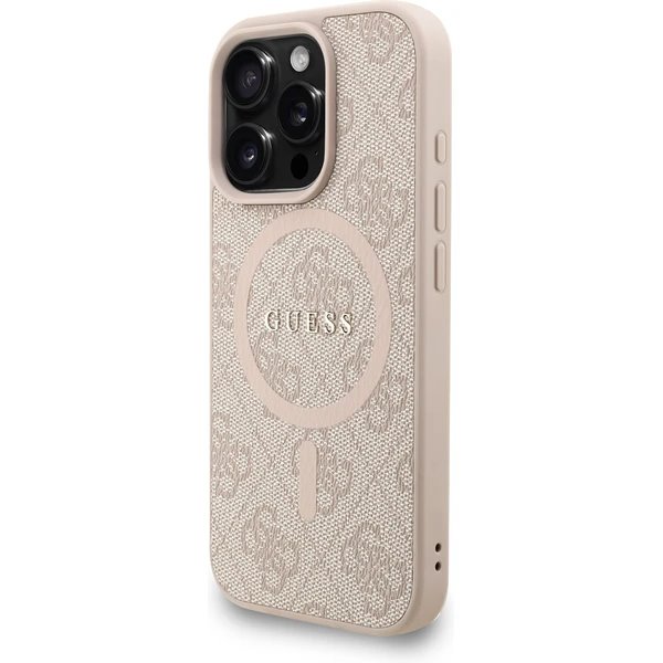 Guess PU Leather 4G Colored Ring Strap MagSafe kryt iPhone 16 Pro Max růžový