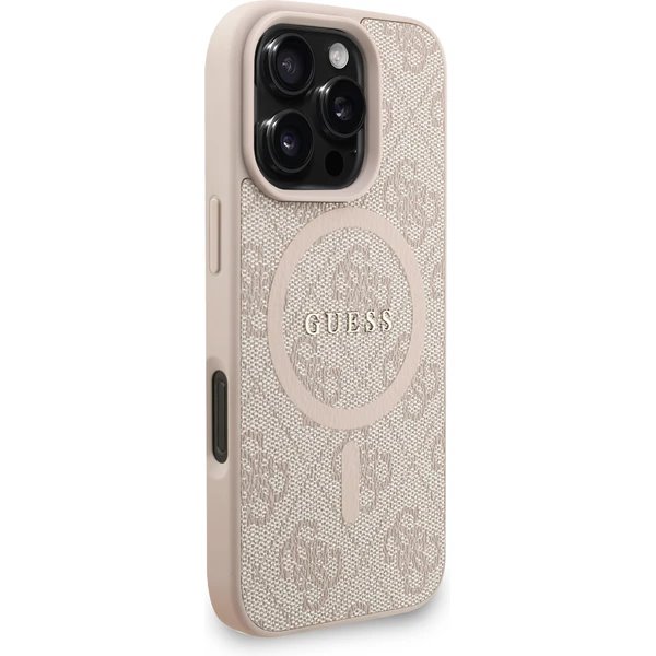 Guess PU Leather 4G Colored Ring Strap MagSafe kryt iPhone 16 Pro Max růžový