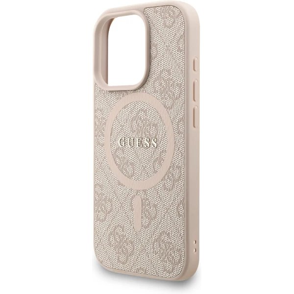 Guess PU Leather 4G Colored Ring Strap MagSafe kryt iPhone 16 Pro Max růžový