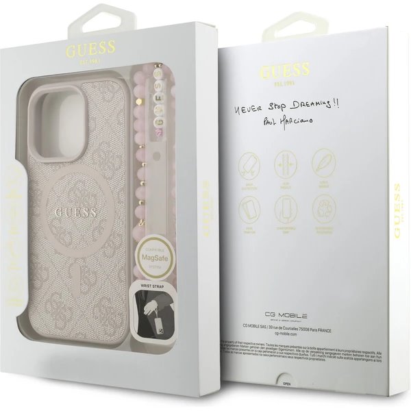 Guess PU Leather 4G Colored Ring Strap MagSafe kryt iPhone 16 Pro Max růžový