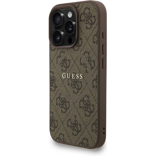 Guess PU Leather 4G Colored Ring Strap MagSafe kryt iPhone 16 Pro hnědý