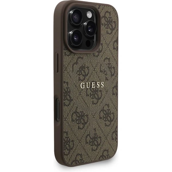 Guess PU Leather 4G Colored Ring Strap MagSafe kryt iPhone 16 Pro hnědý