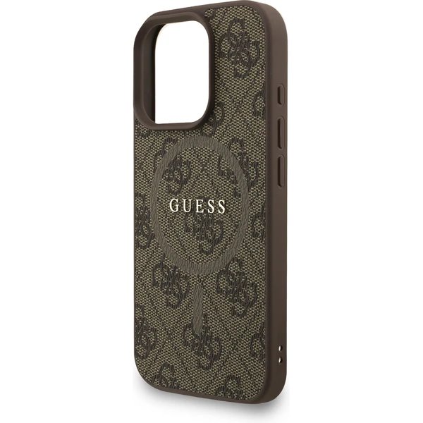 Guess PU Leather 4G Colored Ring Strap MagSafe kryt iPhone 16 Pro hnědý