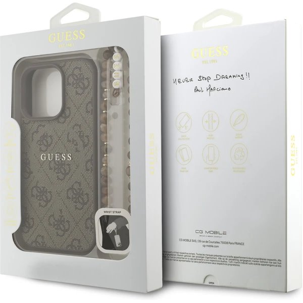 Guess PU Leather 4G Colored Ring Strap MagSafe kryt iPhone 16 Pro hnědý