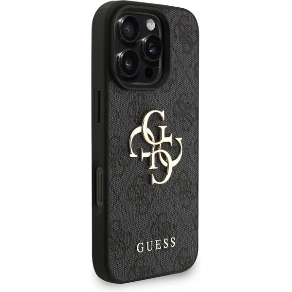 Guess PU 4G Metal Logo Strap kryt iPhone 16 Pro Max čierny