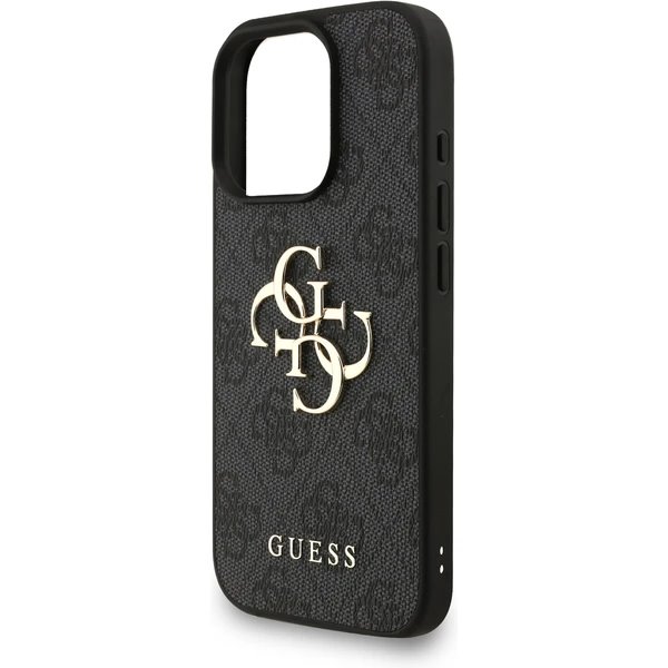 Guess PU 4G Metal Logo Strap kryt iPhone 16 Pro Max čierny