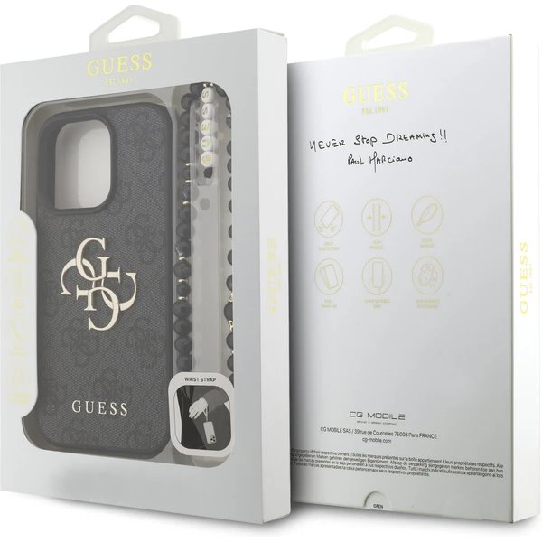 Guess PU 4G Metal Logo Strap kryt iPhone 16 Pro Max čierny