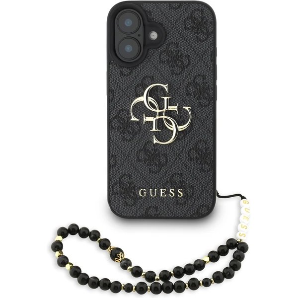 Guess PU 4G Metal Logo Strap kryt iPhone 16 čierny
