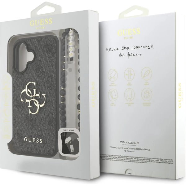 Guess PU 4G Metal Logo Strap kryt iPhone 16 čierny