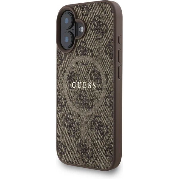 Guess PU Leather 4G Colored Ring Strap MagSafe kryt iPhone 16 hnědý
