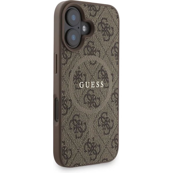 Guess PU Leather 4G Colored Ring Strap MagSafe kryt iPhone 16 hnědý