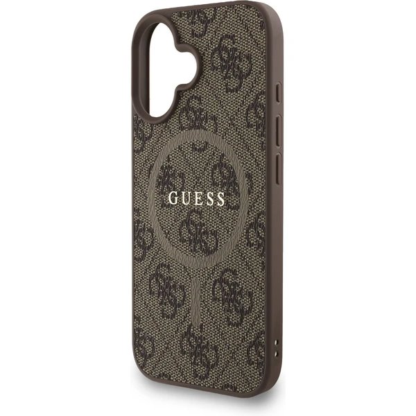 Guess PU Leather 4G Colored Ring Strap MagSafe kryt iPhone 16 hnědý