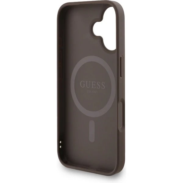 Guess PU Leather 4G Colored Ring Strap MagSafe kryt iPhone 16 hnědý