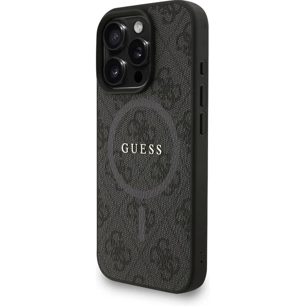 Guess PU Leather 4G Colored Ring Strap MagSafe kryt iPhone 16 Pro Max černý