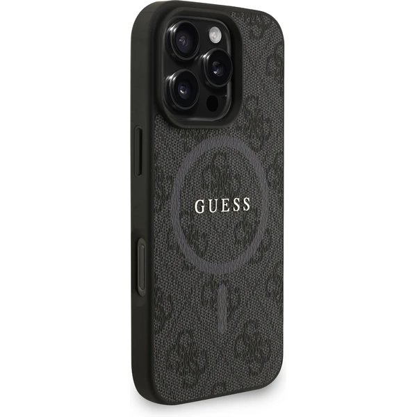 Guess PU Leather 4G Colored Ring Strap MagSafe kryt iPhone 16 Pro Max černý
