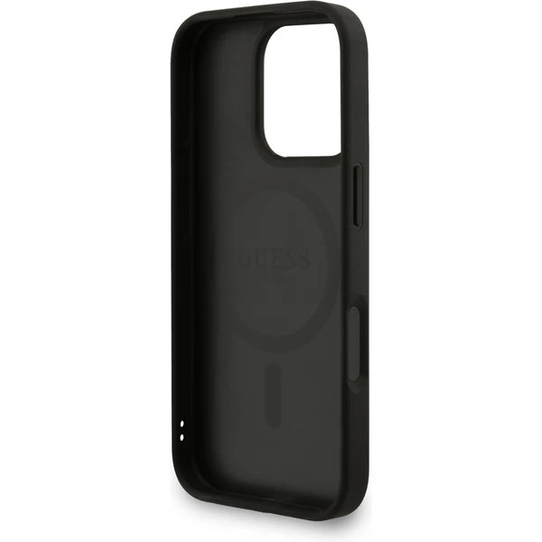 Guess PU Leather 4G Colored Ring Strap MagSafe kryt iPhone 16 Pro Max černý