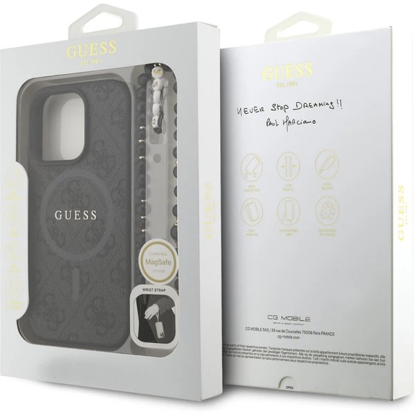 Guess PU Leather 4G Colored Ring Strap MagSafe kryt iPhone 16 Pro Max černý
