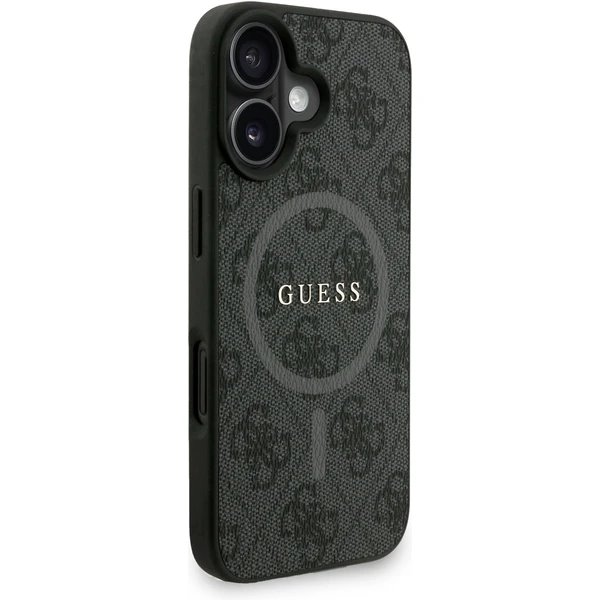 Guess PU Leather 4G Colored Ring Strap MagSafe kryt iPhone 16 černý