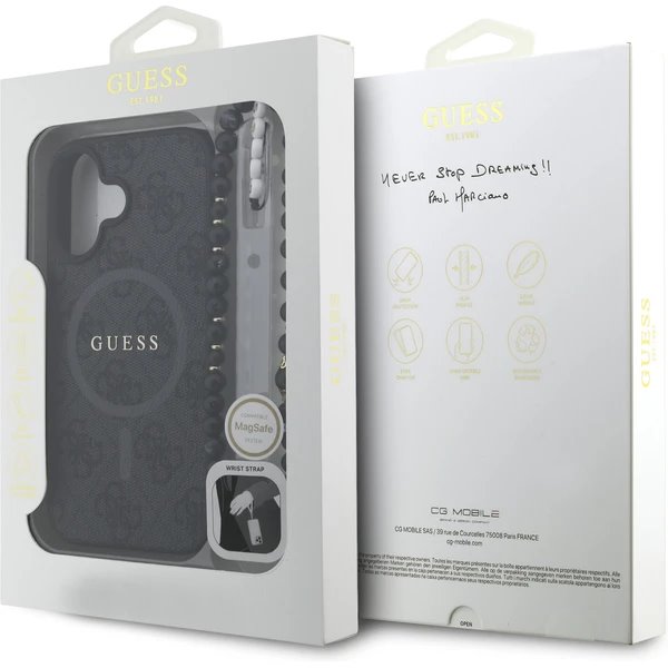 Guess PU Leather 4G Colored Ring Strap MagSafe kryt iPhone 16 černý