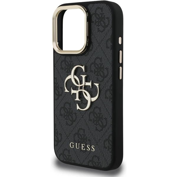 Guess PU 4G Metal Logo Stand Camera Frame kryt iPhone 16 Pro čierny