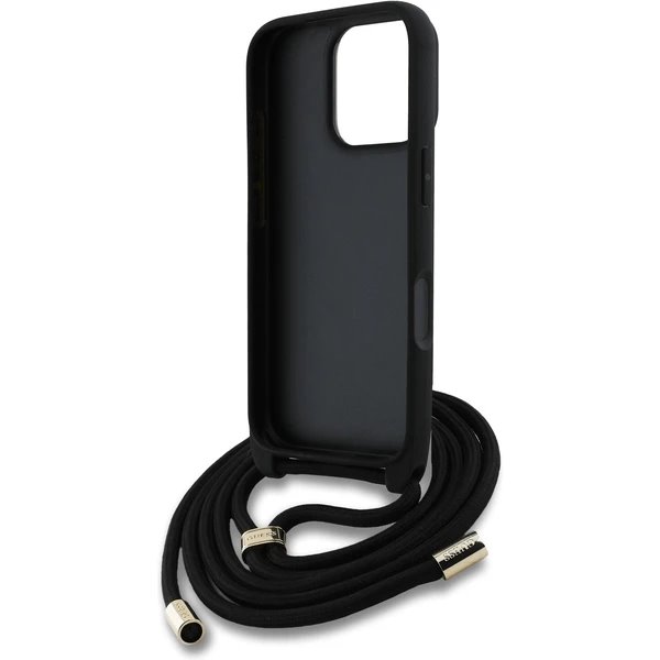 Guess PU 4G Metal Logo Crossbody Popruh kryt iPhone 16 Pro růžový