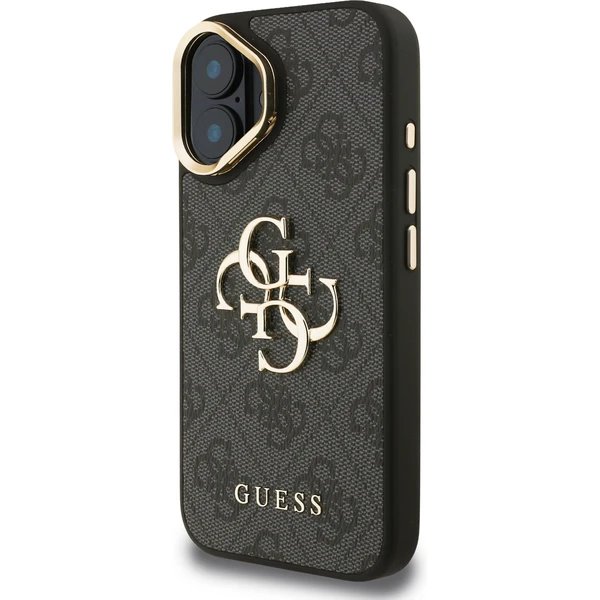 Guess PU 4G Metal Logo Stand Camera Frame kryt iPhone 16 čierny