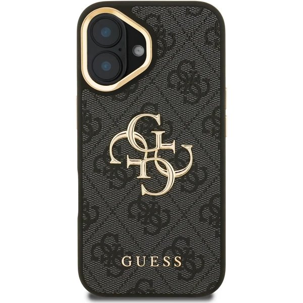 Guess PU 4G Metal Logo Stand Camera Frame kryt iPhone 16 čierny