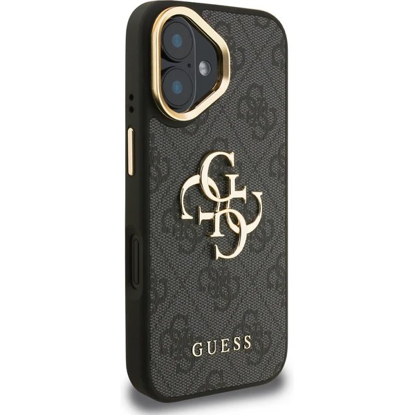 Guess PU 4G Metal Logo Stand Camera Frame kryt iPhone 16 čierny