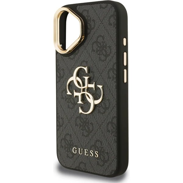 Guess PU 4G Metal Logo Stand Camera Frame kryt iPhone 16 čierny