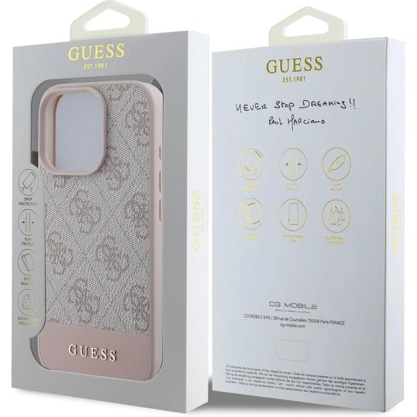 Guess PU 4G Stripe kryt iPhone 16 Pro Max ružový