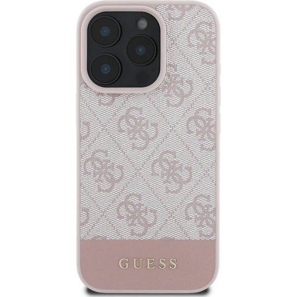 Guess PU 4G Stripe kryt iPhone 16 Pro Max ružový