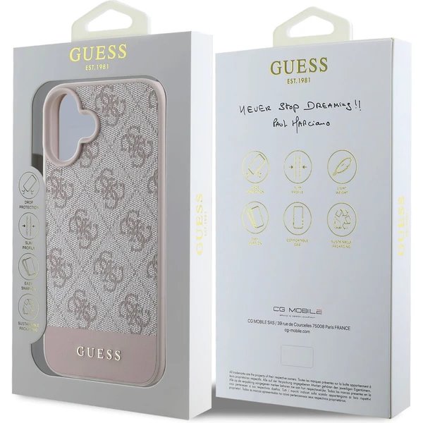 Guess PU 4G Stripe kryt iPhone 16 ružový