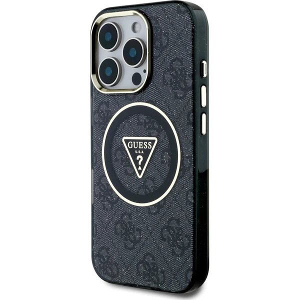 Guess IML 4G Glitter and Triangle Logo MagSafe kryt iPhone 16 Pro Max čierny