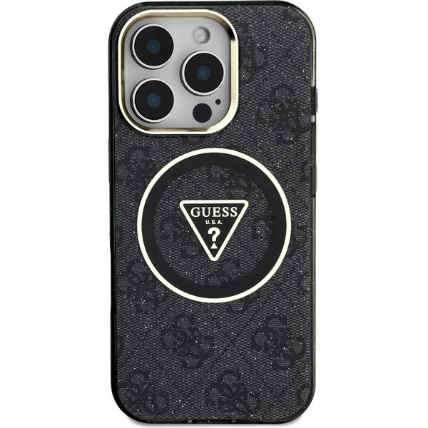 Guess IML 4G Glitter and Triangle Logo MagSafe kryt iPhone 16 Pro Max čierny